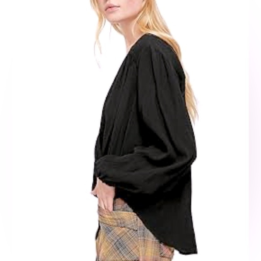 Free People Check On It Black Wrap Blouse
